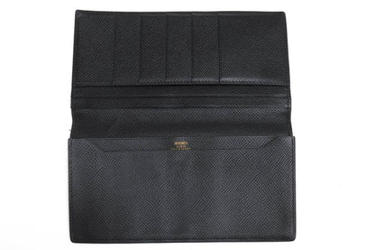 Hermes Long Wallet Men Leather Genuine Leather Black Mc2 Fleming No Change