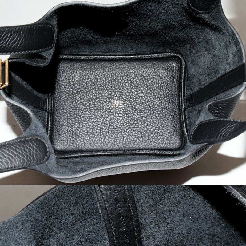 Hermes Handbag Tote Bag Picotin Lock PM Taurillon Cles Mance Black Gold Hardware