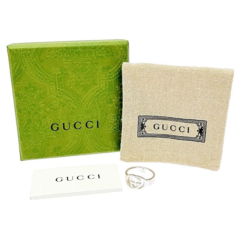 Gucci Silver Interlocking G Ring 5.4g 925 Engraved 304649 Ring with Box