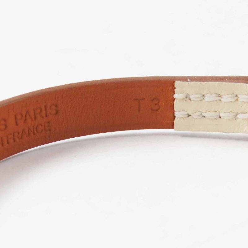 Hermes Rival Mini Bracelet Pink Gold Hardware Leather Cles T3 U Engraved With