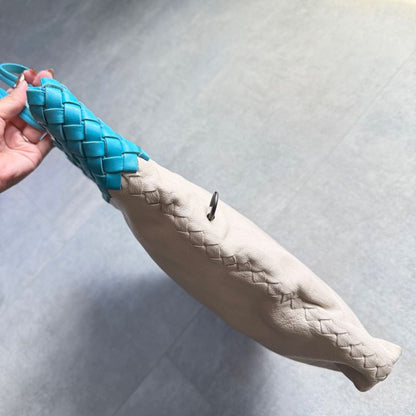 Bottega Veneta Intrecciato Leather Tote Handbag Bicolor Light Blue Ivory A4