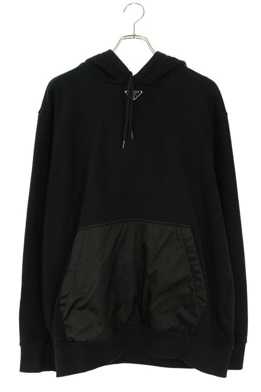 Prada Ujl45b Re-nylon Switched Logo Plate Pullover Hoodie Men's S