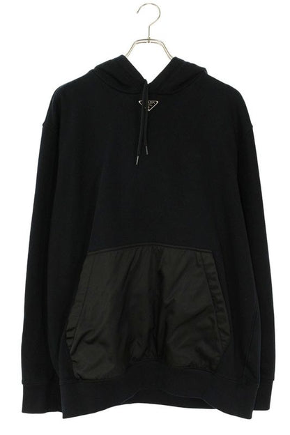 Prada Ujl45b Re-nylon Switched Logo Plate Pullover Hoodie Men's S