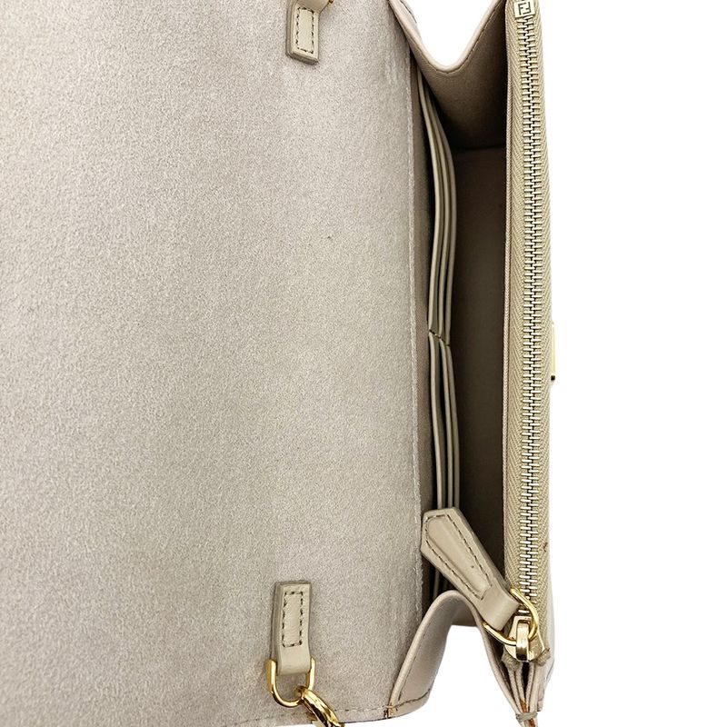 Fendi Multi Studded Chain Wallet Shoulder Bag Leather 8m0346 Beige Gold