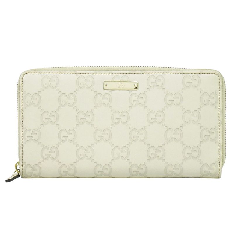 Authentic Gucci Shimmer Leather Round Zipper Long Wallet Long Wallet Ivory