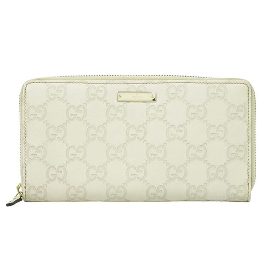 Authentic Gucci Shimmer Leather Round Zipper Long Wallet Long Wallet Ivory