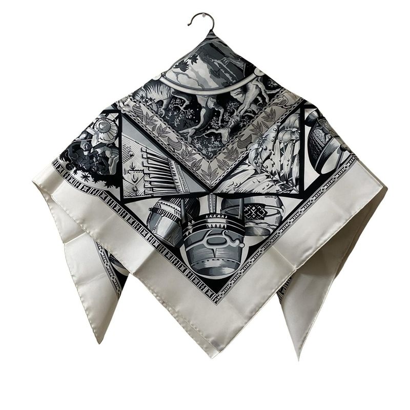 Hermes Scarf Carré 90 Ivory×black×gray Au Son Du Tam