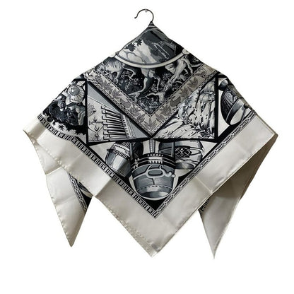 Hermes Scarf Carré 90 Ivory×black×gray Au Son Du Tam