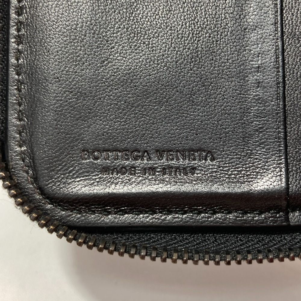 Bottega Veneta Intrecciato Round Zipper Wallet Black Enamel X