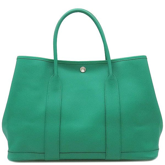 Hermes Garden Party PM Tote Bag Vaux Epson Vert Jade Silver Hardware Green