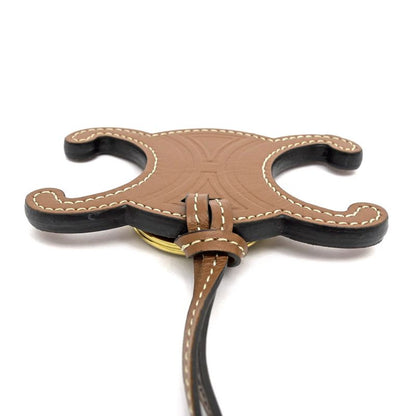 Celine Triomphe Key Ring Bag Charm Tan Brown Gold Hardware Key Holder