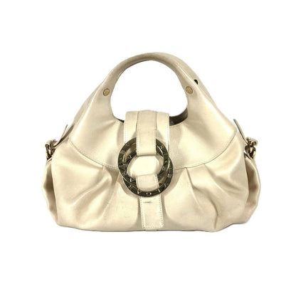 Bvlgari Bulgari Handbag Chandra Logo Leather Beige