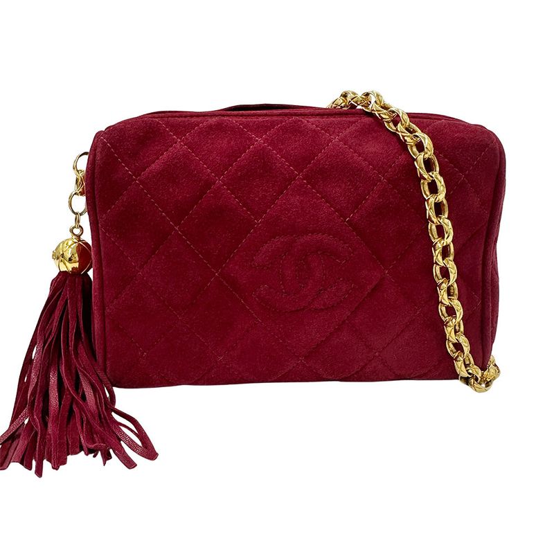 Chanel Bag Women's Brand Shoulder Bag Suede Matelasse Bordeaux Gold Hardware