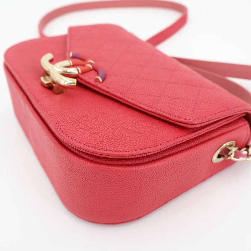 Chanel Matelasse Coco Mark Chain Shoulder Bag Caviar Skin Pink Gold Hardware