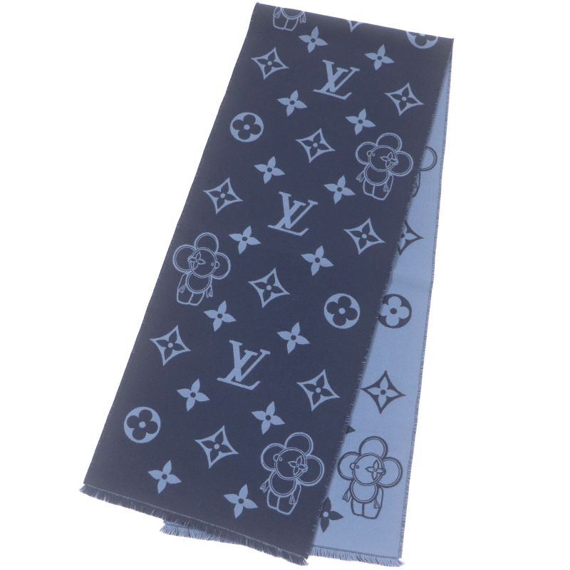 Louis Vuitton 2023 M77129 Scarf Monogram Vivienne Wool Navy Made In Italy