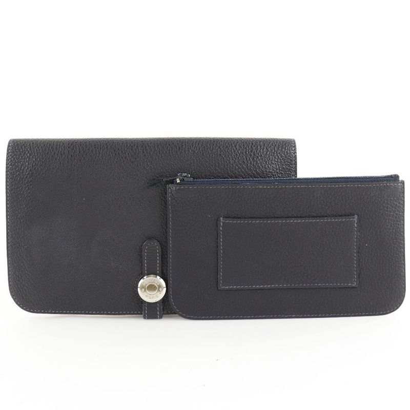 Hermes Dogon GM Togo Navy Blue □C Unisex Long Wallet