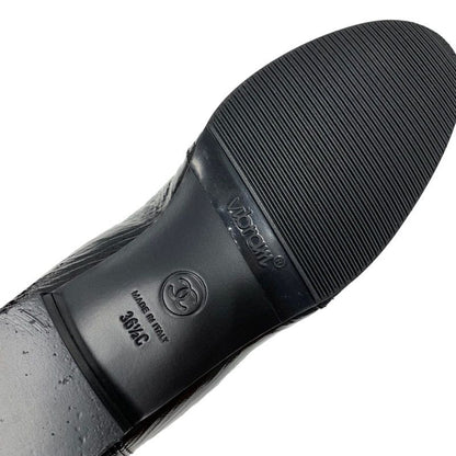 Chanel Boots Short Boots Shoes Patent Black Here Mark Wrinkled Side Gore Ribbon