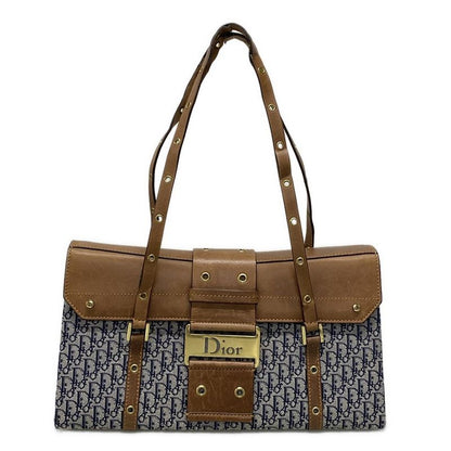 Dior/christian Dior Handbag Street Chic Navy Ivory And Dark Brown Leather