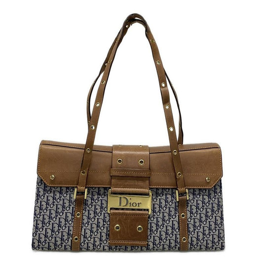Dior/christian Dior Handbag Street Chic Navy Ivory And Dark Brown Leather