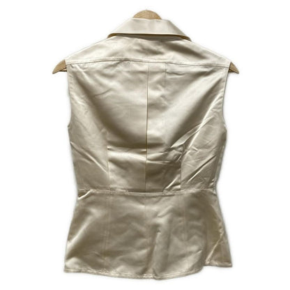 Chanel Sleeveless Shirt Blouse Size 34 S Women - 26781 Ivory Silk/camelia