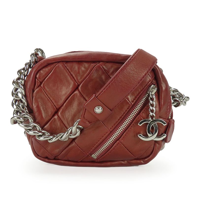 Chanel Shoulder Bag Quilted Coco Mark Lambskin Bordeaux Silver Hardware Chain