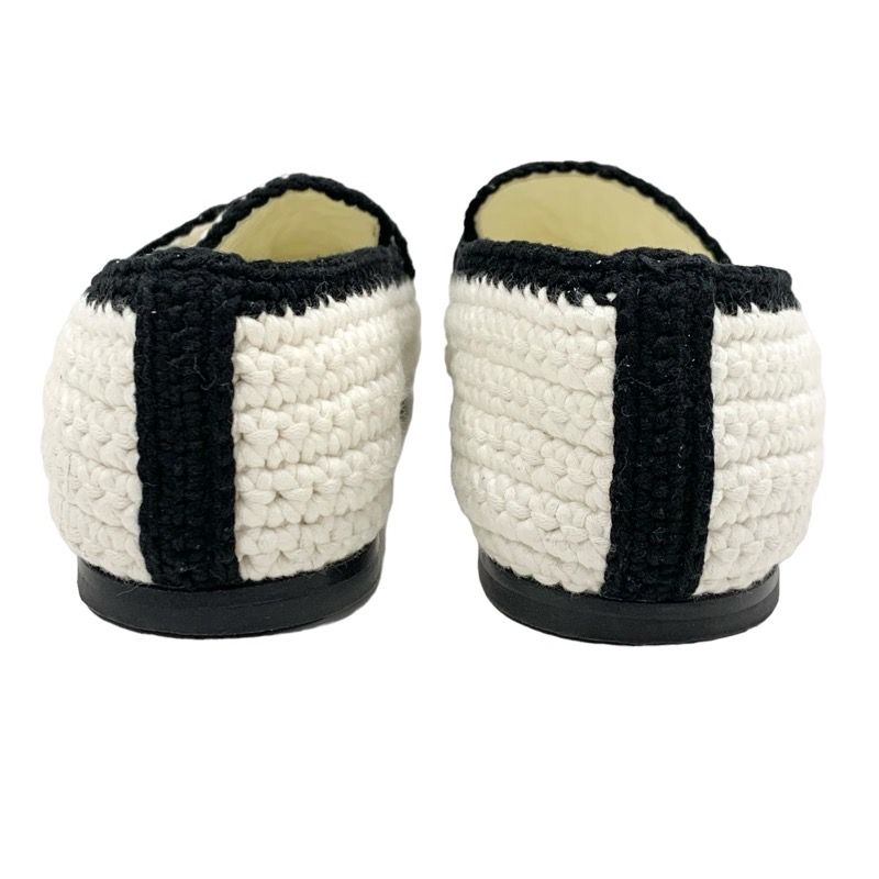 Chanel Flat Shoes Fabric White Black Here Mark Braided