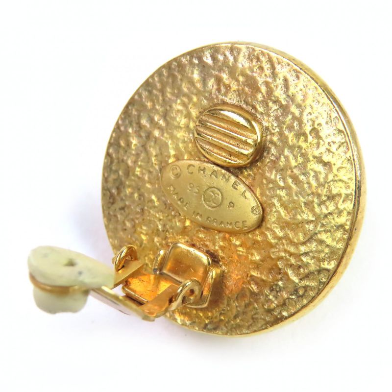 CHANEL Vintage 95P Coco Mark Faux Pearl Round Earrings Accessories For Both