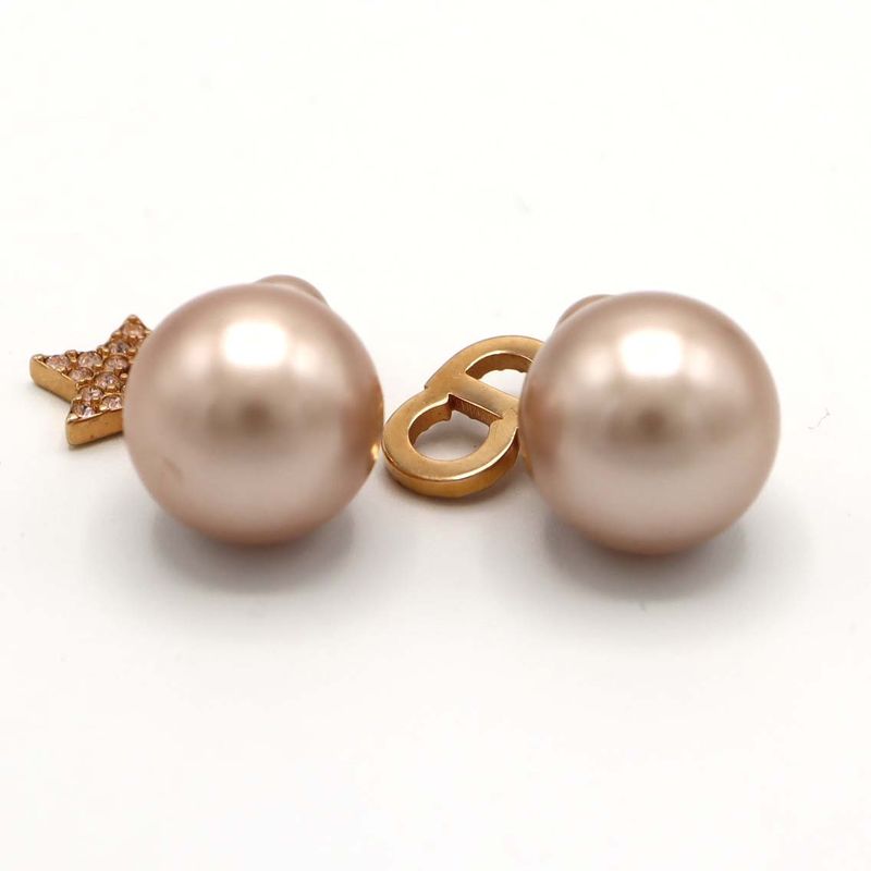 Christian DIOR Earrings Tribal Earrings CD Logo Faux Pearl Rhinestone Star