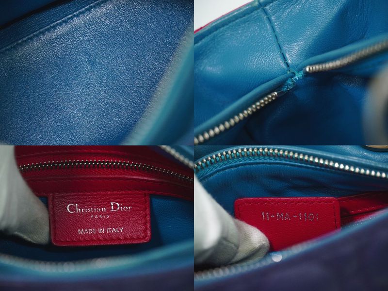 Authentic Christian DIOR Lady Dior Cannage Handbag Leather Purple Pink Blue Bag