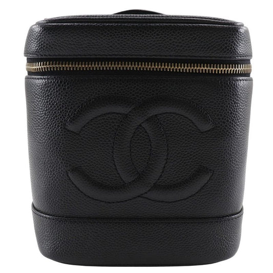 Chanel Vanity Coco Mark Handbag A01998 Caviar Skin Black Ladies Pouch
