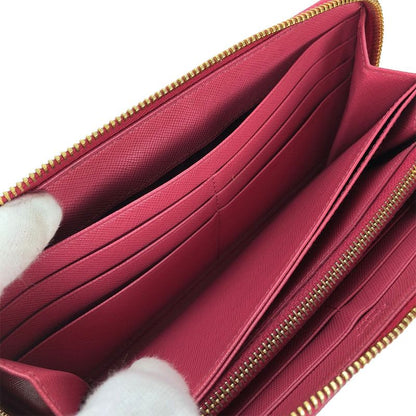 Prada Long Wallet Saffiano Pink Peonia Gold Hardware Round Zipper Ribbon Ladies