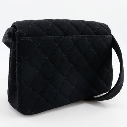 Chanel Matelasse Coco Mark Cotton Black Women's Shoulder Bag