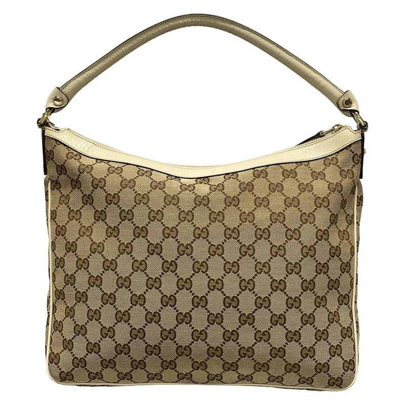 Gucci Shoulder Bag Abby GG Pattern 153025 Beige Dark Brown And Ivory Leather