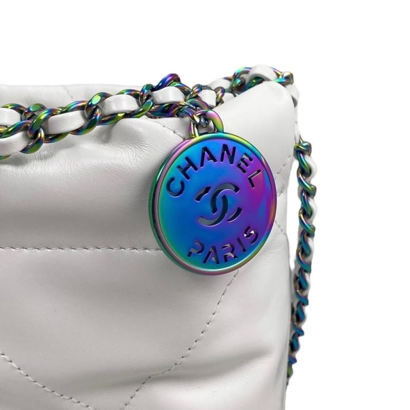 Chanel22 Mini Handbag Chain Shoulder Bag As3980 Aurora Medal White Random Plate
