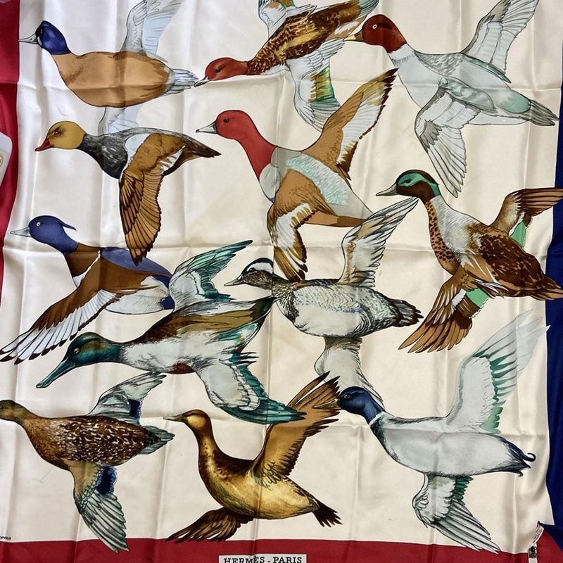 Hermes Scarf Carre 90 Ivory×red×multi Birds