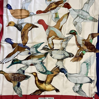 Hermes Scarf Carre 90 Ivory×red×multi Birds