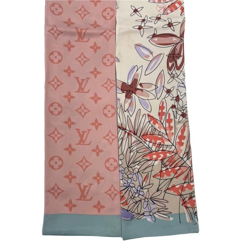 Louis Vuitton Monogram Floral Reversible Scarf Tulley Bandeau White Pink