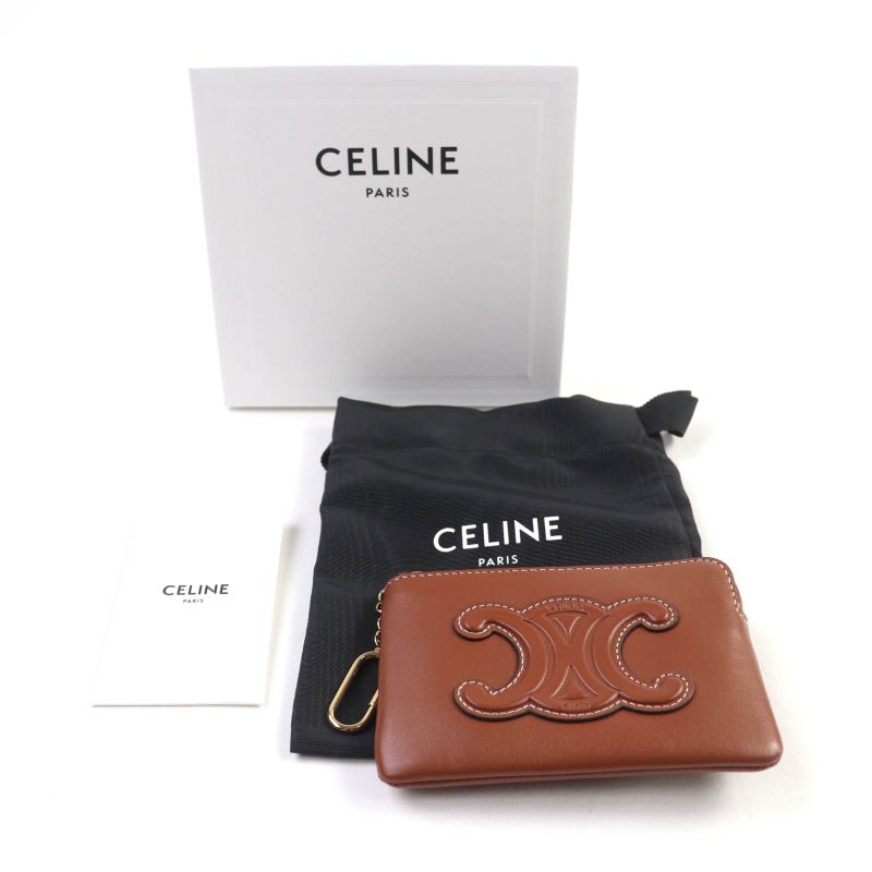 Celine Coin Purse Cuil Triomphe Tan Smooth Calf Leather Card Pouch Coin Case
