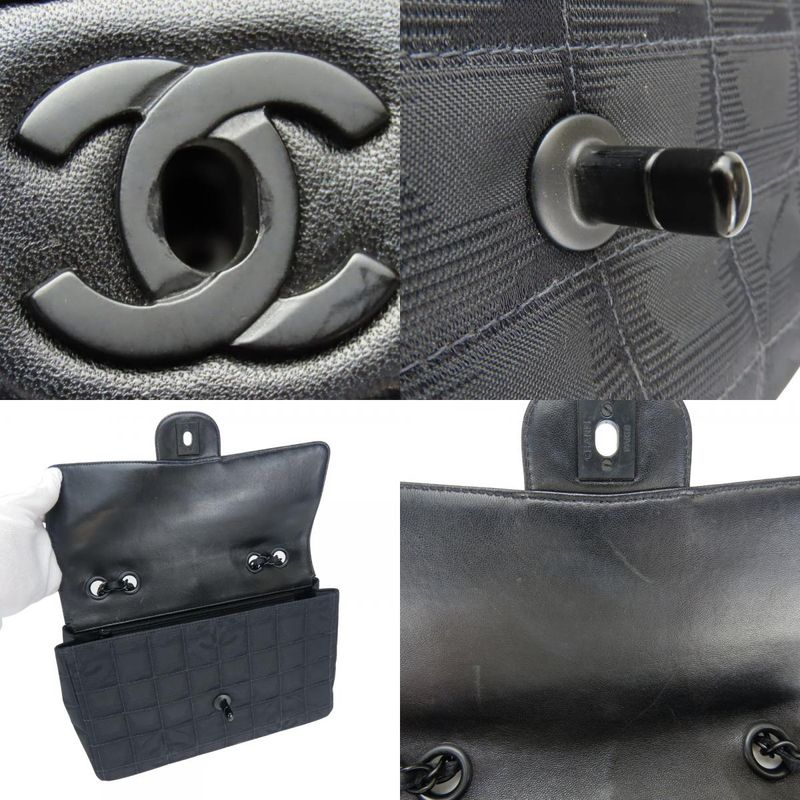 Chanel Shoulder Bag New Travel Line Jacquard Nylon Black Coco Mark 7th Shoulder