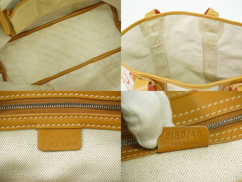 Authentic Celine C Sulky Tote Handbag PVC Beige Orange Sulky Bag Pre-owned