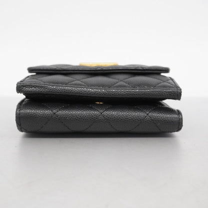 Chanel Trifold Wallet Matelasse Caviar Skin Black Gold Hardware Women