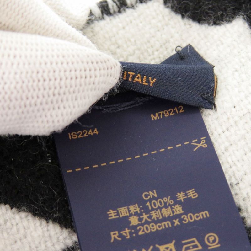Louis Vuitton Flight Mode LV Medallion M79212 Wool Black White Scarf LV 1094