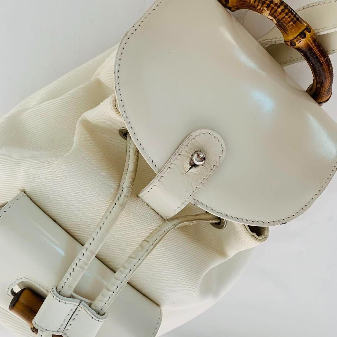 GUCCI GG Bamboo Handle Leather Backpack Bag Ivory White - The Reluxe