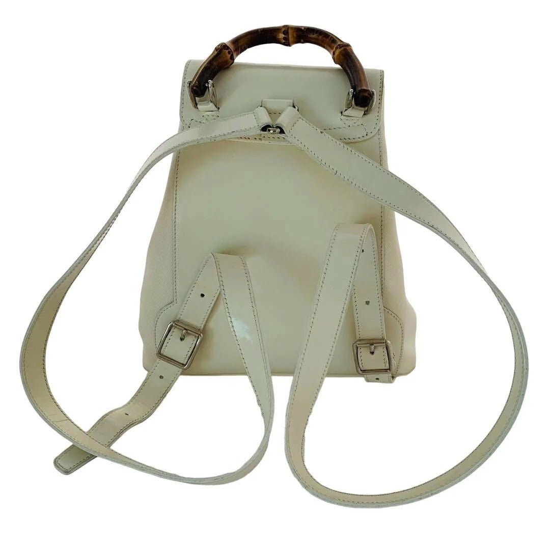 GUCCI GG Bamboo Handle Leather Backpack Bag Ivory White - The Reluxe