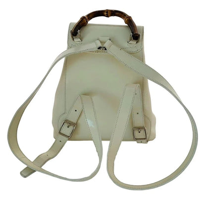 GUCCI GG Bamboo Handle Leather Backpack Bag Ivory White - The Reluxe