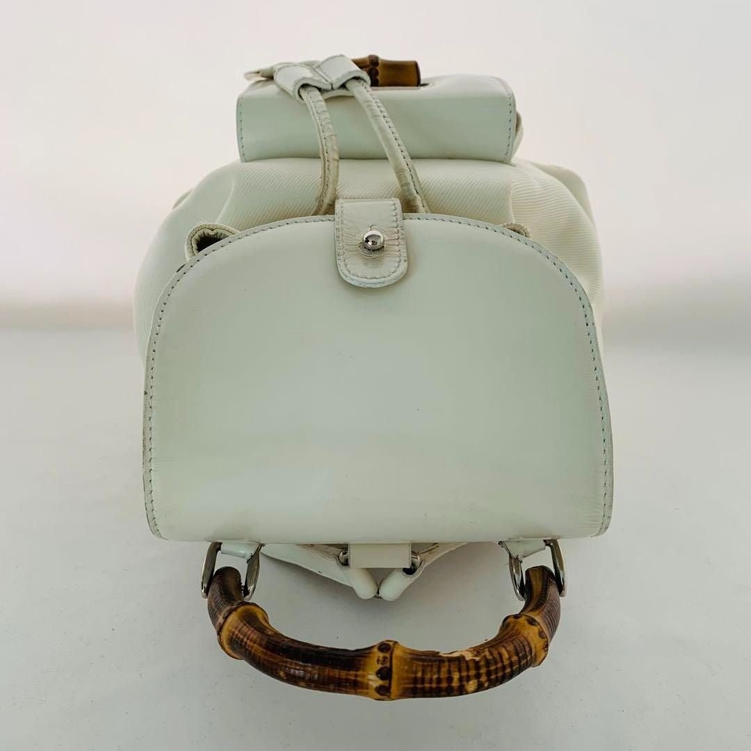 GUCCI GG Bamboo Handle Leather Backpack Bag Ivory White - The Reluxe