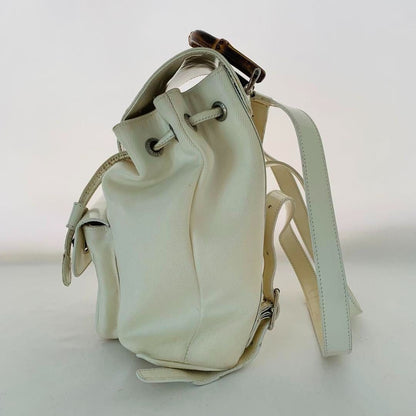 GUCCI GG Bamboo Handle Leather Backpack Bag Ivory White - The Reluxe