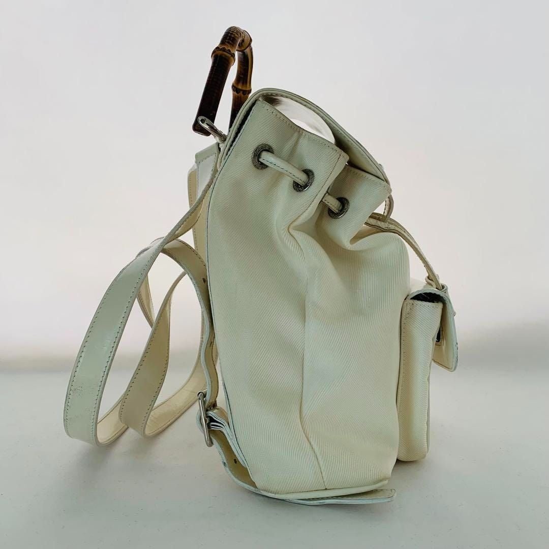 GUCCI GG Bamboo Handle Leather Backpack Bag Ivory White - The Reluxe