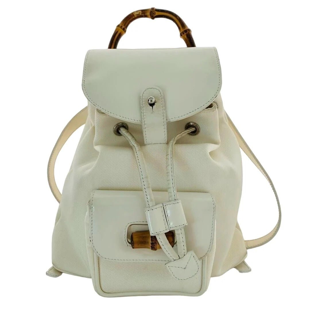 GUCCI GG Bamboo Handle Leather Backpack Bag Ivory White - The Reluxe