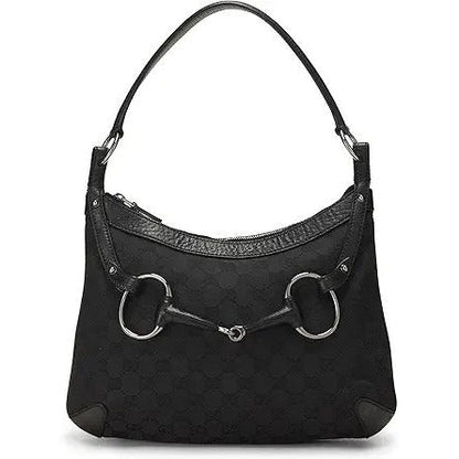 Gucci GG Horsebit Canvas Hobo Bag Monogram Black - The Reluxe